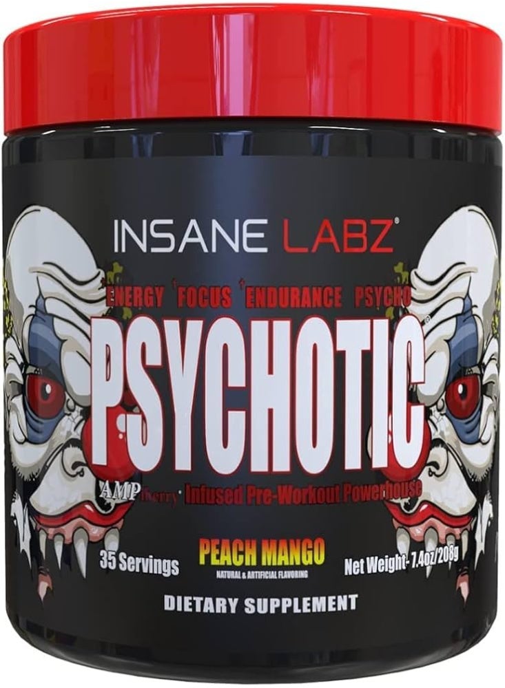 Insane Labz Psychotic Pre-Workout Peach Mango 215g – 35 Servings - Image 1