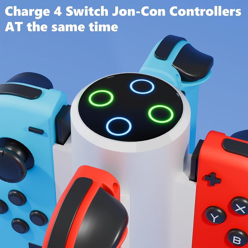HONCAM Joycon Charging Dock for Nintendo Switch Controller, 4 in 1 Charger With USB Type-C Cord (White) - Image 3