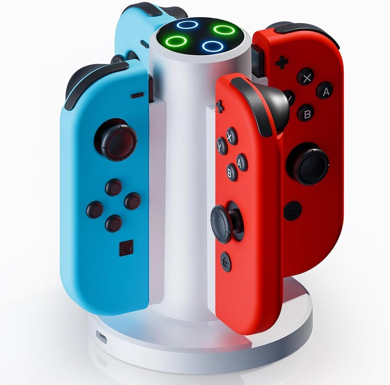 HONCAM Joycon Charging Dock for Nintendo Switch Controller, 4 in 1 Charger With USB Type-C Cord (White) - Image 1