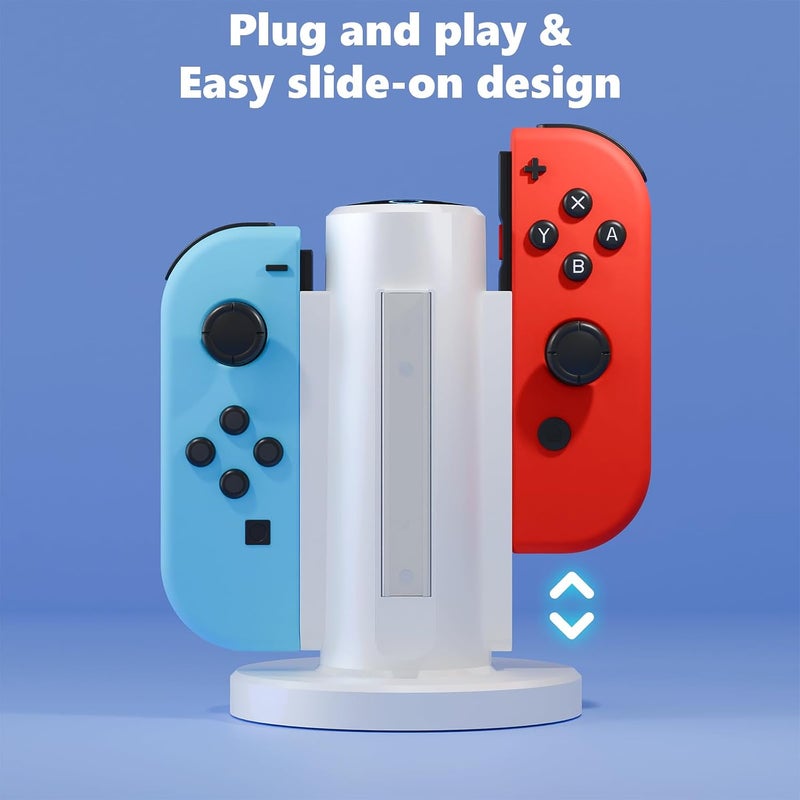 HONCAM Joycon Charging Dock for Nintendo Switch Controller, 4 in 1 Charger With USB Type-C Cord (White) - Image 2