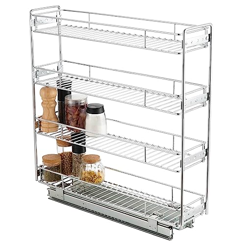 OCG 4-Tier Pull Out Kitchen Cabinet Spice Rack Holder Shelves (8" W x 21" D), Slide Out Slim Storage Wire Baskets for Storage Organization, Narrow Slide Out Storage for Narrow Space - Image 1