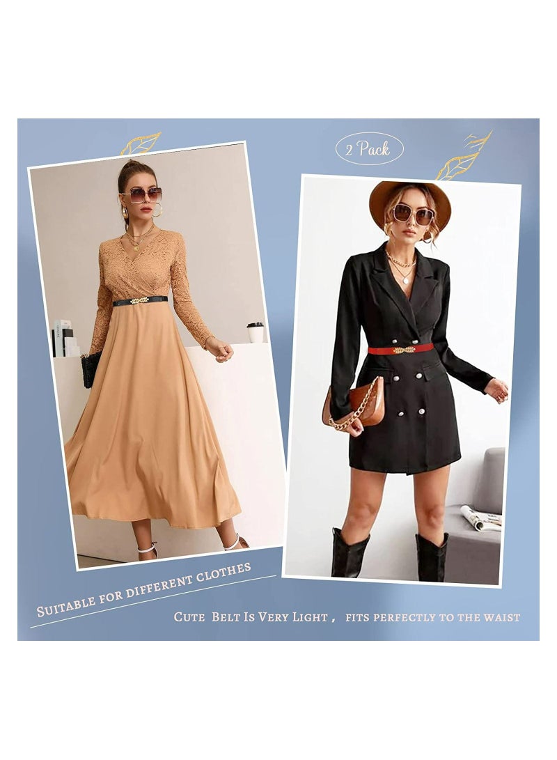 SYOSI Skinny Belts for Women, 2Pcs Stretch Retro Belt for Dress Fashion Skinny Thin Waist Belts, for Jeans Dress Shorts Wedding Dress Decoration, Versatile Belt Simple Pair Buckle Thin Belt - Image 2