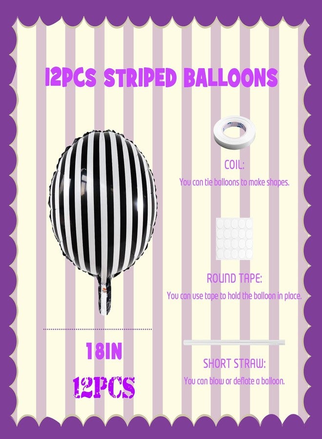 KHC-KHF Striped-Balloon Halloween-Balloons 12PCS 18in Black White Striped Foil Balloons Birthday Party Baby Shower Christmas Ceremony Decoration Supply - Image 3