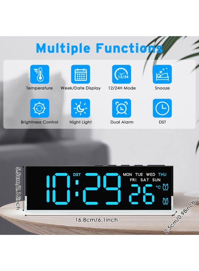 Digital Alarm Clock, Necomi LED Alarm Clock with Adjustable Night Light, Bedside Desk Table Clock with Temperature/DST/Snooze-12/24H for Bedroom Office - Image 3