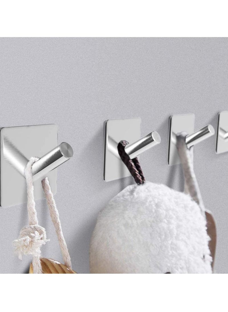 4Pcs Wall Hooks Heavy Duty Adhesive Hooks Stainless Steel Hangers Nail Free Utility Hooks Stick On Hook For Hanging Towel Cloth Calendar Available For Kitchen Closet Cabinet Toilet Ceiling Door tile - Image 4