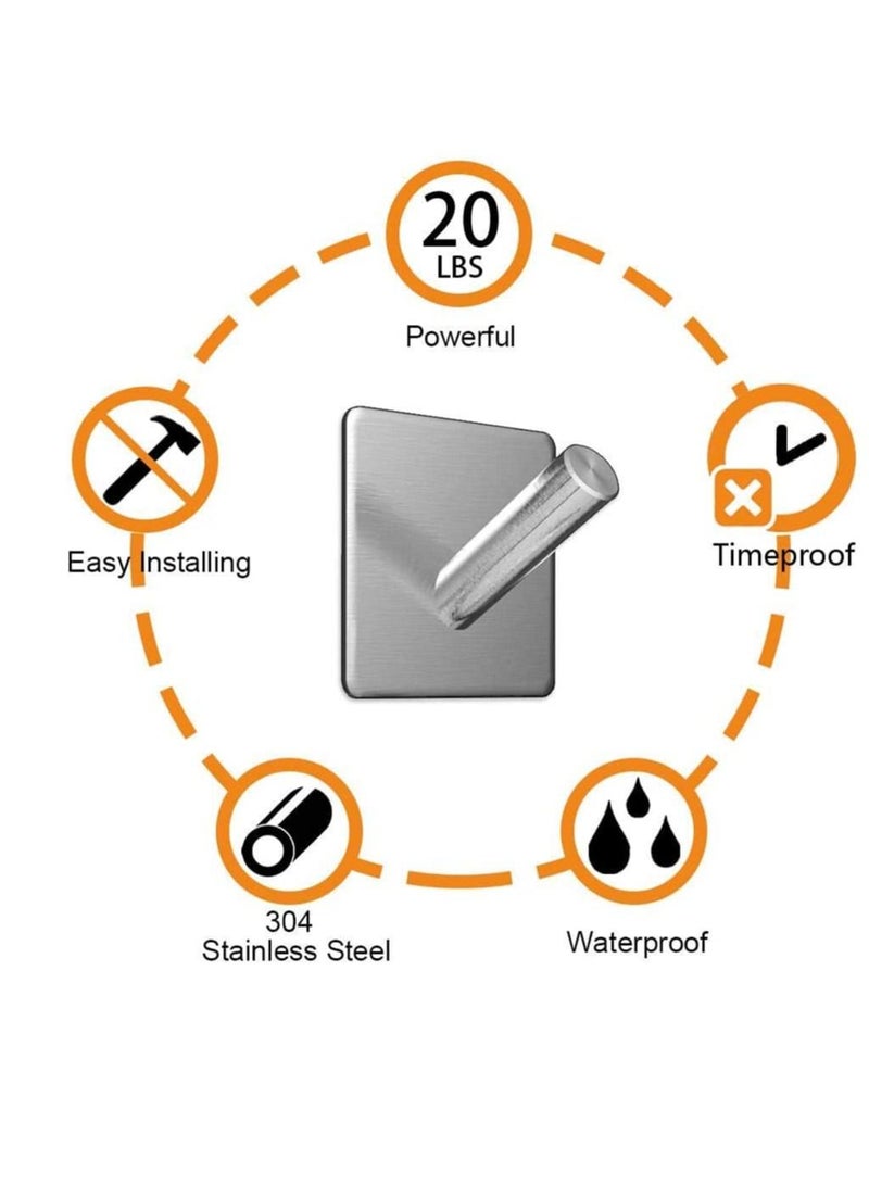 4Pcs Wall Hooks Heavy Duty Adhesive Hooks Stainless Steel Hangers Nail Free Utility Hooks Stick On Hook For Hanging Towel Cloth Calendar Available For Kitchen Closet Cabinet Toilet Ceiling Door tile - Image 3