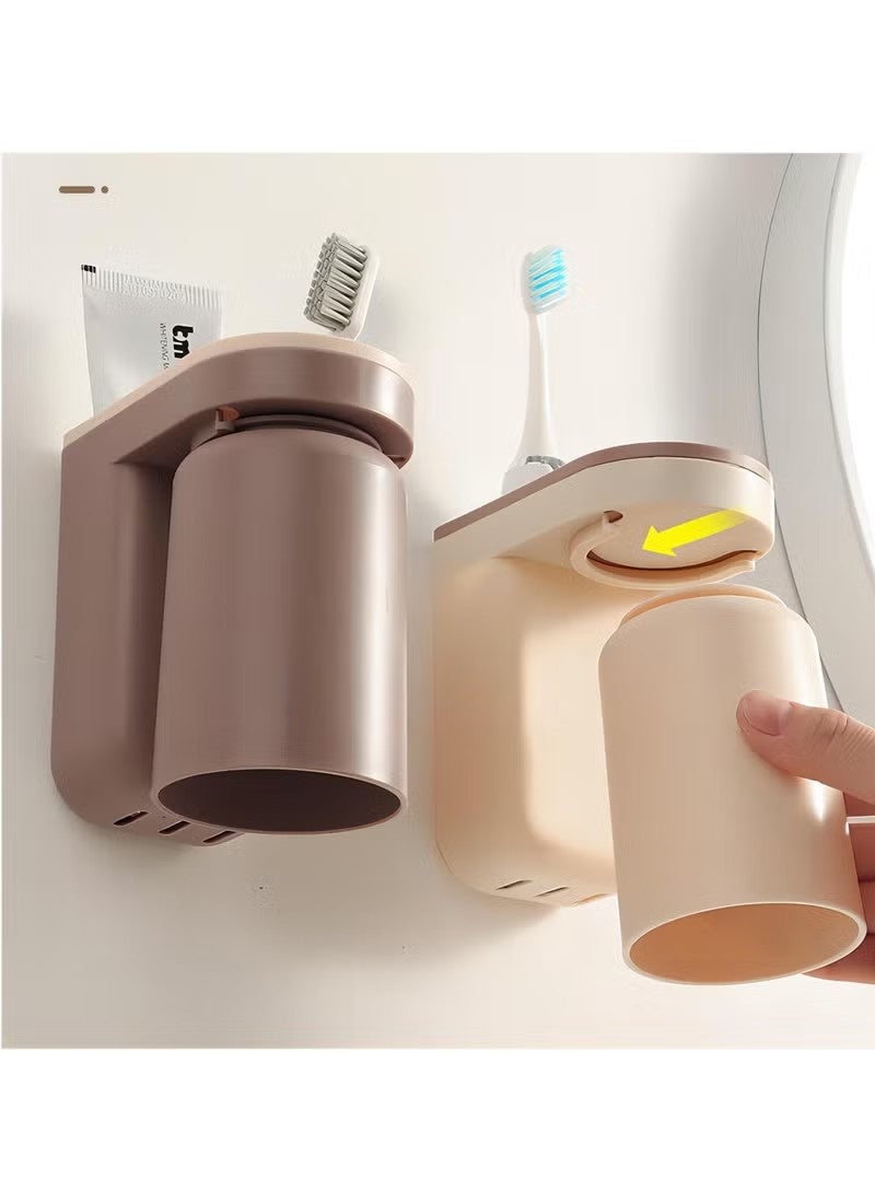 KIIUMI 2-in-1 Cup and Toothbrush Holder Set: Creative Wall-Mounted Design for a Tidy Bathroom  - Image 2