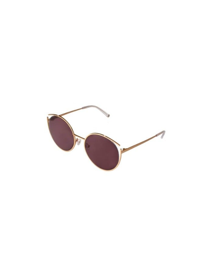 ليا نظارة شمسية نسائية دائرية محمية من الأشعة فوق البنفسجية، نظارة شمسية Leia دائرية الشكل بإطار ذهبي غير لامع مع لون عدسة شفاف أحمر بنفسجي، (S12649AML66C3) - Image 2
