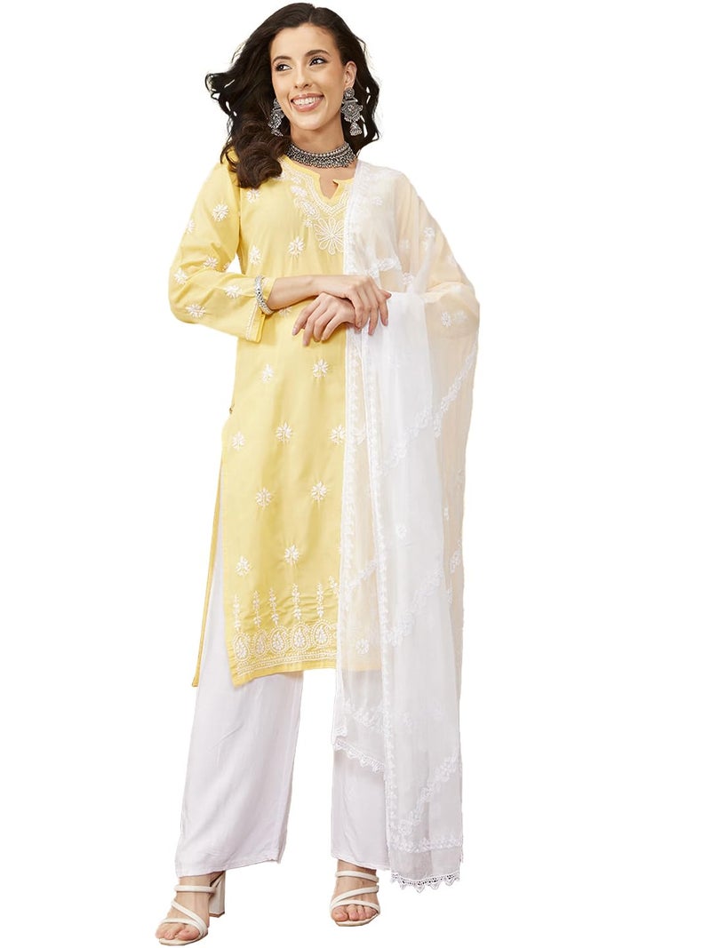 Ada Hand Embroidered Lucknowi Chikankari Chiffon Dupatta Stole for Women A511216 White - Image 1