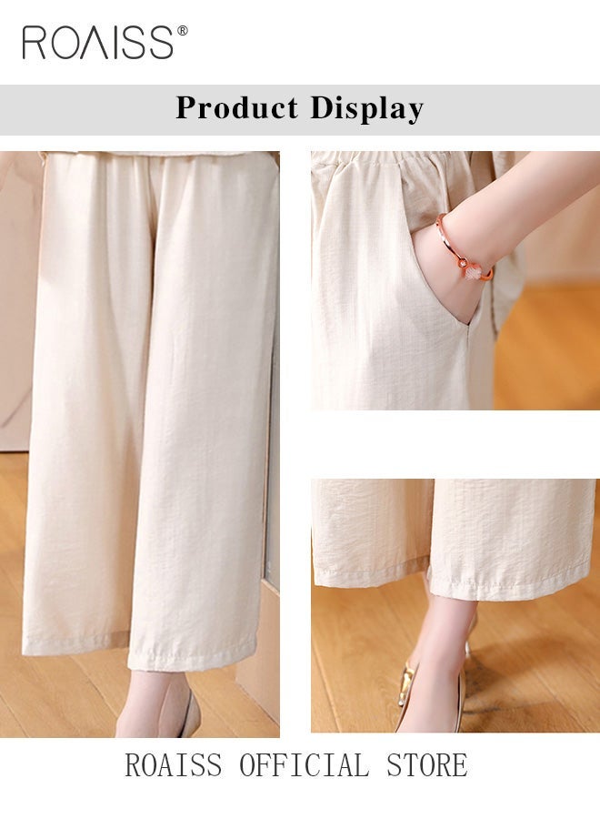 رويس بدلة نسائية، بلوزة بأكمام متوسطة وطول وسروال، طقم من قطعتين، طقم صيفي جديد غير رسمي خفيف الوزن بطبعة فراشة، طقم أنيق للارتداء اليومي للذهاب إلى العمل، برقبة على شكل V، باللون البيج - Image 5