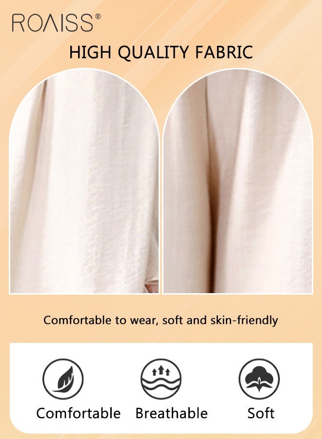 رويس بدلة نسائية، بلوزة بأكمام متوسطة وطول وسروال، طقم من قطعتين، طقم صيفي جديد غير رسمي خفيف الوزن بطبعة فراشة، طقم أنيق للارتداء اليومي للذهاب إلى العمل، برقبة على شكل V، باللون البيج - Image 3