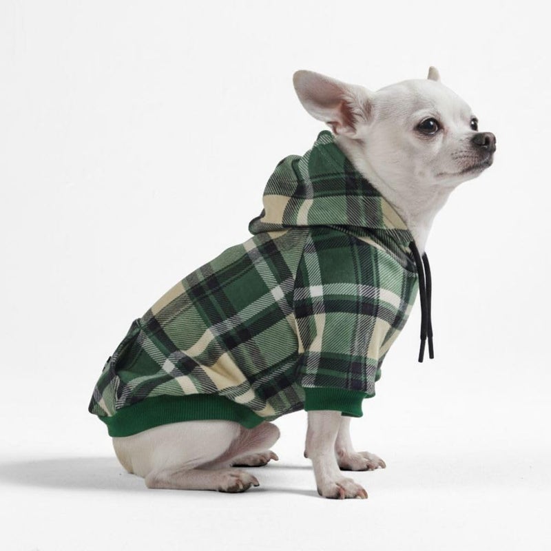 Spark Paws Dog Hoodie â€“ Premium Dog Sweater for Small, Medium, and Large Dogs | Warm Outfits for French Bulldogs, Pitbull, Puppy, Winter Jacket Alternative - Green Plaid - S - Image 1