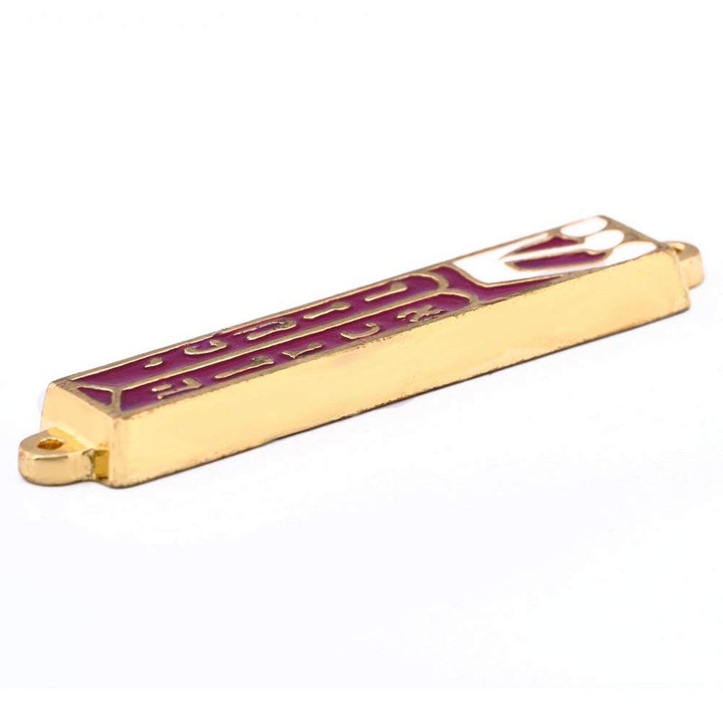 Holy Land Market Gold Plated Mezuzah with NonKosher Scroll Inside 10 Commandments Design Burgundy 3 in Cavity