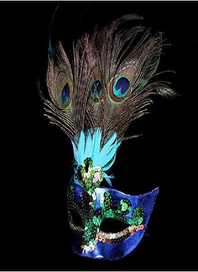 luckygift luckygift Womens Peacock Feather Mask Masquerade mask, Mardi Gras Mask Women Party Fancy Dress Costumes Venetian Mask Blue  - Image 2