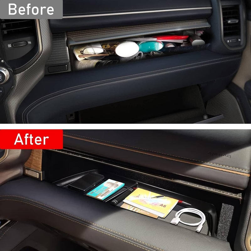 Moonlinks Compatible with Dodge Ram 1500 2500 3500 Glove Box Organizer 2019 2020 2021 2022 2023 2024,Center Console Organizer Console Tray Storage with Rubber Pad for RAM 1500 2500 3500 2019-2024 - Image 3