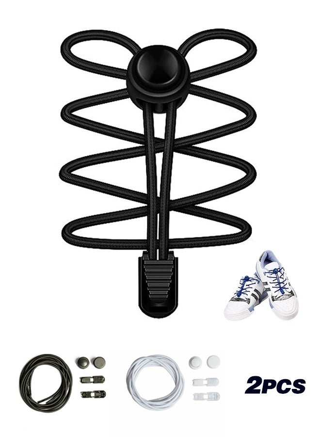 2 Pairs No Tie Elastic Shoe Laces for Adults Kids, Round Strong Lock Tieless Sneaker Laces, Adjustable Quick Strings - Image 1