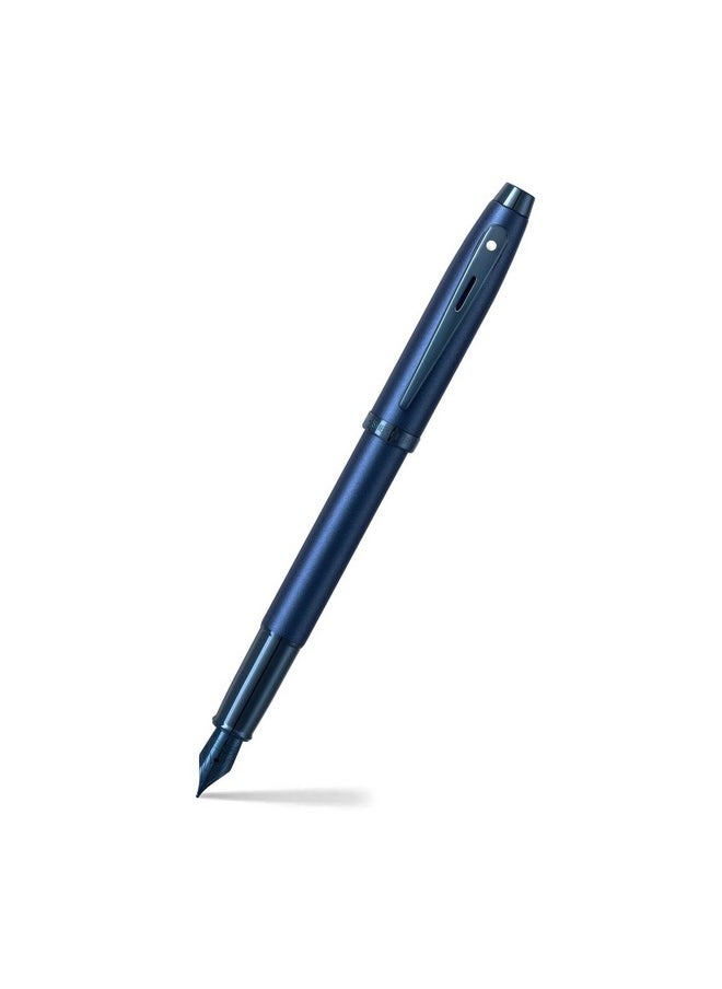 شيفر قلم حبر جاف Sheaffer Gift 100 9371 باللون الأزرق اللامع مع حواف زرقاء | قلم حبر جاف متوسط السن | مجموعة هدايا أقلام فاخرة  - Image 1