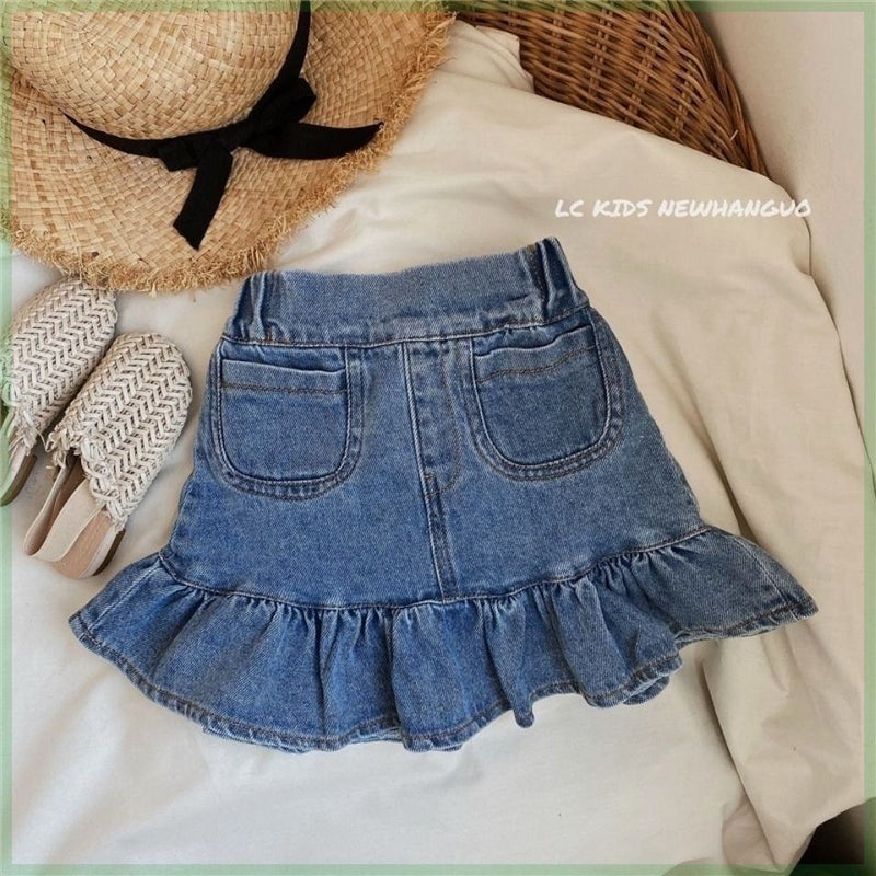 Girls Summer Denim Skirt Style Baby Girl Fashionable Fishtail Skirt Kidsren'S Ruffled Skirt Trendy - Image 1