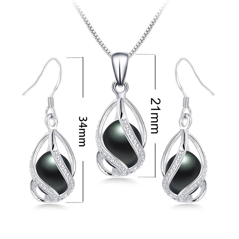HENGSHENG Natural Pearl Jewelry Set For Women 925 Sterling Silver Necklace Pearl Pendant & Pearl Earrings Freshwater Pearl Drop Jewelry Set for Wedding Prom Gift - Black Pearls - Image 3