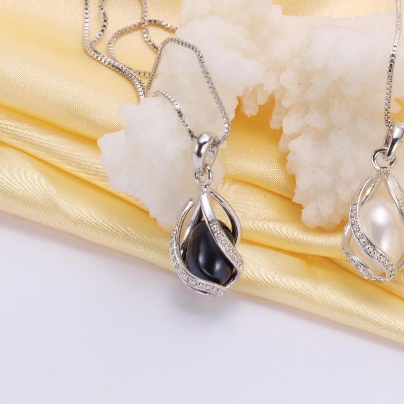 HENGSHENG Natural Pearl Jewelry Set For Women 925 Sterling Silver Necklace Pearl Pendant & Pearl Earrings Freshwater Pearl Drop Jewelry Set for Wedding Prom Gift - Black Pearls - Image 5