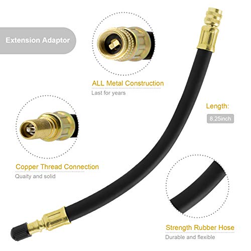 ZHSMS Tire Valve Extension, 8.25 Inch Flexible Valve Stem Extenders with 90 Degree Brass Schrader Tire Valve Extension Adaptor Compatible for Cars Truck Motorcycle Bike Scooter - Image 2