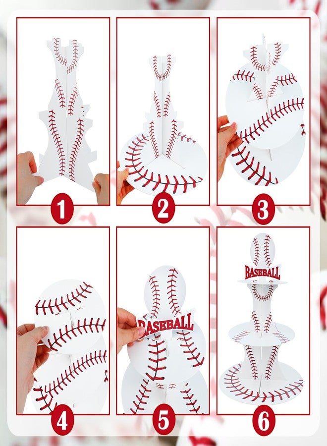 Pinsit 3 Tier Baseball Cupcake Stand with 24pcs Cupcake Toppers Baseball Theme Party Decor Birthday Cupcake Dessert Holder for Baby Shower Baseball Party Favors Sports Ball Themed - Image 4