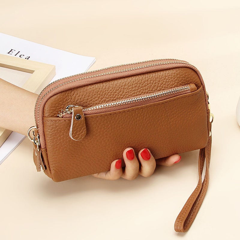 2021 New Womens Leather Clutch Large Capacity Fashion Wallet Earthy yellow 