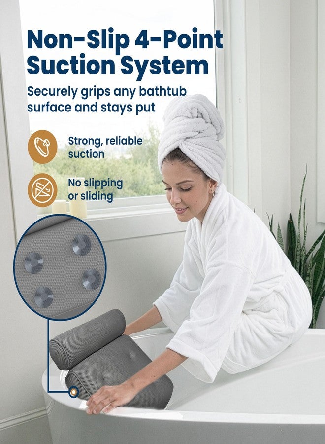 Everlasting Comfort Luxury Bath Pillows for Tub with Head and Neck Support - Non-Slip Bathtub Pillow with Suction Cups, Quick-Drying Mesh & Drying Hook - Jacuzzi & Spa Accessories for Women - Gray - Image 3