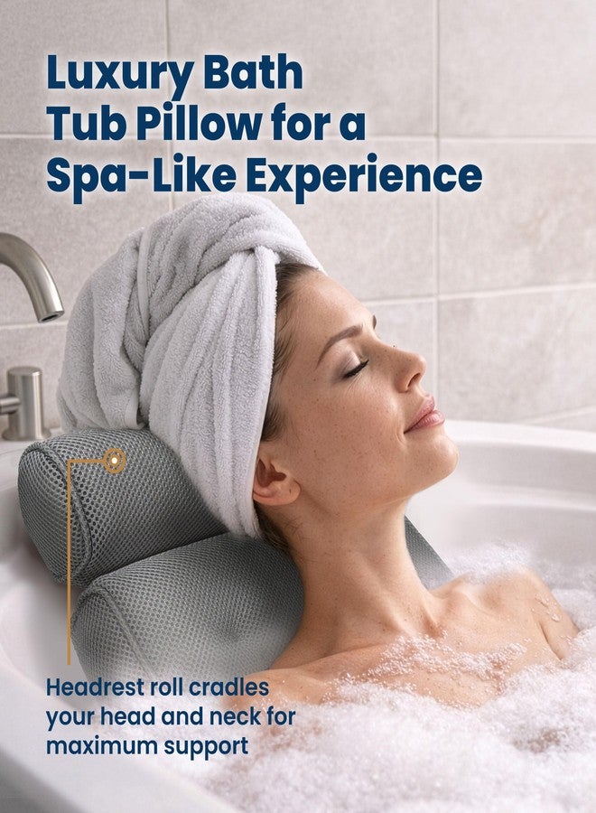 Everlasting Comfort Luxury Bath Pillows for Tub with Head and Neck Support - Non-Slip Bathtub Pillow with Suction Cups, Quick-Drying Mesh & Drying Hook - Jacuzzi & Spa Accessories for Women - Gray - Image 2