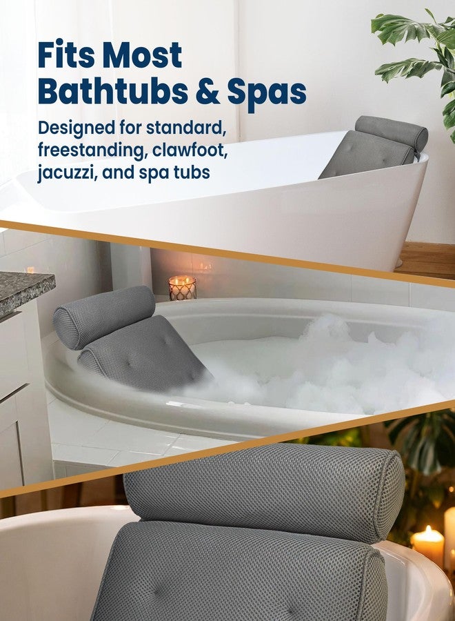 Everlasting Comfort Luxury Bath Pillows for Tub with Head and Neck Support - Non-Slip Bathtub Pillow with Suction Cups, Quick-Drying Mesh & Drying Hook - Jacuzzi & Spa Accessories for Women - Gray - Image 5