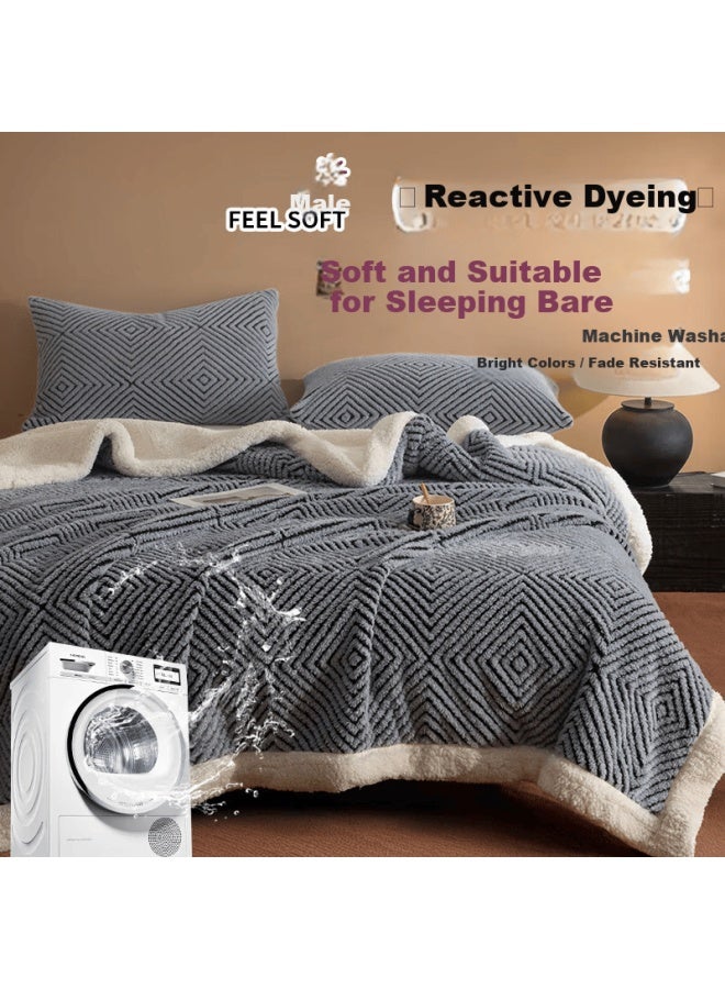 HOdo Hongdou Luxury Lambswool Fleece Blanket Winter Thickened Plush 2m X 2.3m Double Nap Blanket Sky Blue - Image 3