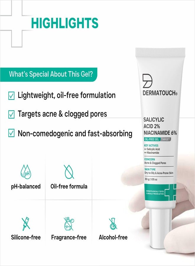 DERMATOUCH Salicylic Acid 2% Niacinamide 6% Anti-Acne Oil-Free Gel For Active Acne, Oil Balancing, Pore tightening | 30g (Pack of 2) - Image 5