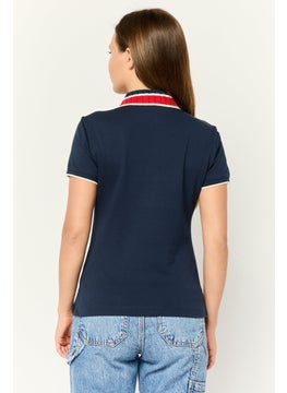 ESPRIT Women Spread Collar Polo Shirt, Navy  - Image 4