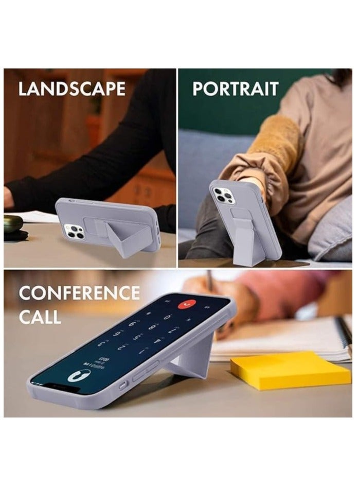 جراب جلدي مع قبضة لهاتف iPhone 14 Pro Max، غطاء مغناطيسي وحامل وحامل للسيارة، حامل عمودي وأفقي، بدون استخدام اليدين، لهاتف iPhone 14 Pro Max (رمادي) - Image 3