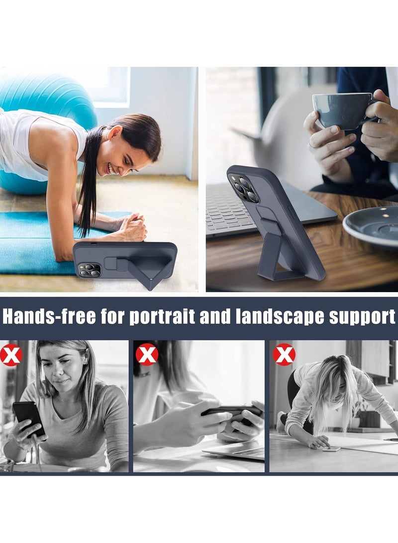 جراب جلدي مع قبضة لهاتف iPhone 14 Pro Max، غطاء مغناطيسي وحامل وحامل للسيارة، حامل عمودي وأفقي، بدون استخدام اليدين، لهاتف iPhone 14 Pro Max (رمادي) - Image 4