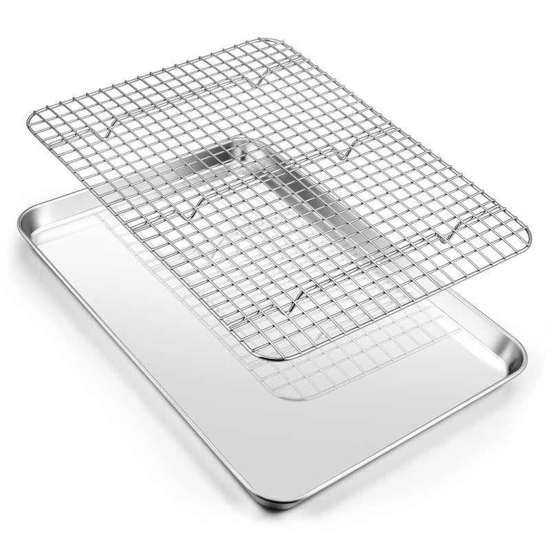 Baking Sheet Pan with Cooling Rack Set Joyfair Stainless Steel Toaster Oven Tray Pans with Grid Racks Rectangular Bakeware for CookieBacon Heavy Duty  Rustfree Dishwasher Safe 16 Inch