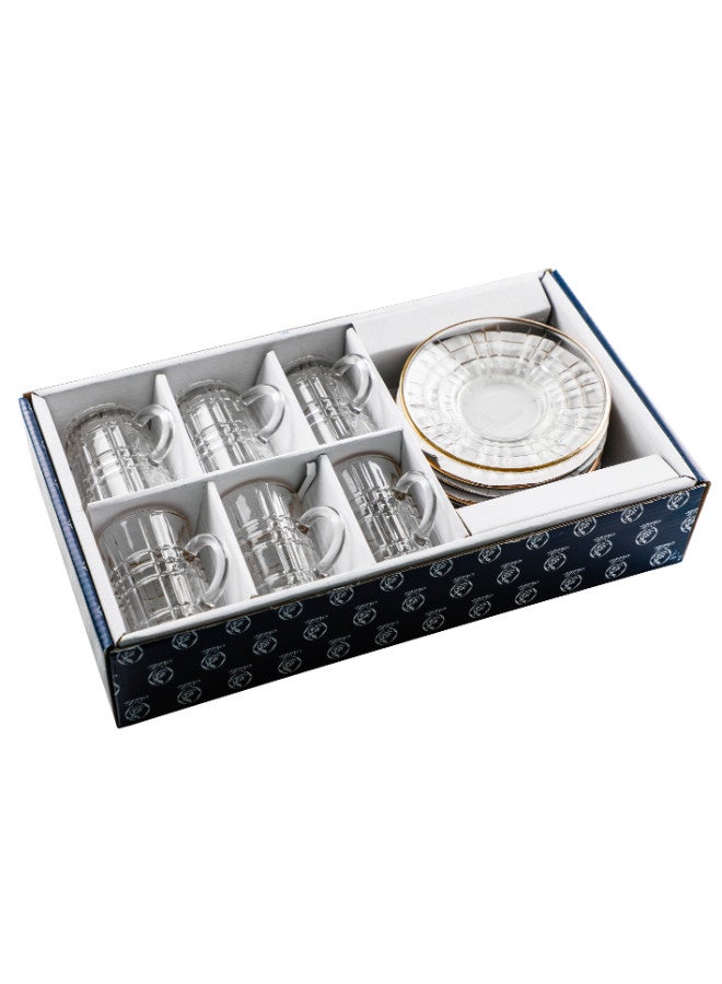 Soleter British Style Glass Tea Coffee Cups and Saucers Set 6 Pairs 4oz Transparent with Gold Rim - Image 1