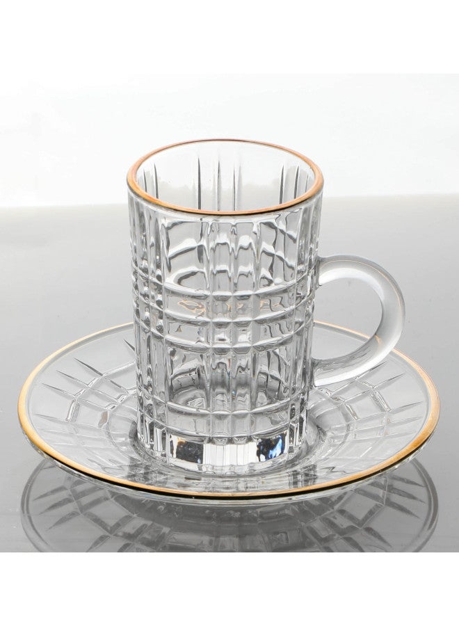 Soleter British Style Glass Tea Coffee Cups and Saucers Set 6 Pairs 4oz Transparent with Gold Rim - Image 3