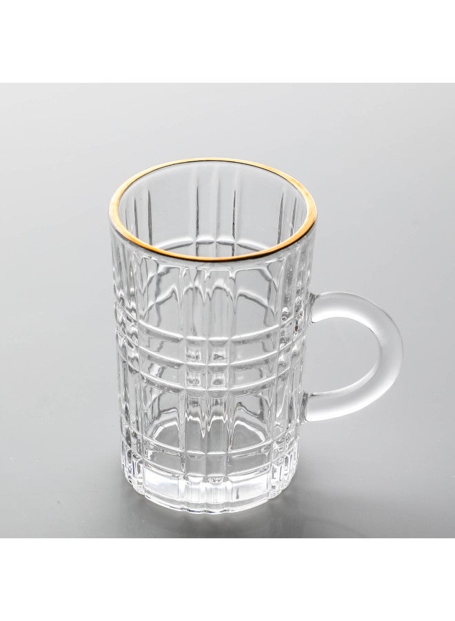 Soleter British Style Glass Tea Coffee Cups and Saucers Set 6 Pairs 4oz Transparent with Gold Rim - Image 5