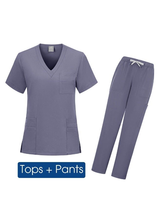 Loquat Womens Medical Scrubs Set Medical Uniform Set Gray - Image 1