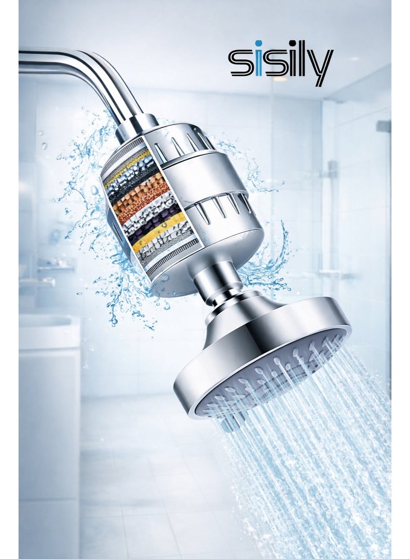 سيسلي فلتر دش من 30 مرحلة لرأس الدش ذي الماء العسر، يقلل من الكلور والفلورايد والرواسب والمعادن الثقيلة، مطلي بالكروم المصقول، مناسب للاستخدام العالمي - Image 2