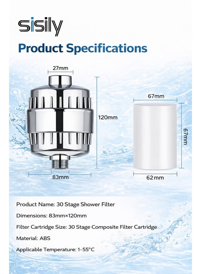 سيسلي فلتر دش من 30 مرحلة لرأس الدش ذي الماء العسر، يقلل من الكلور والفلورايد والرواسب والمعادن الثقيلة، مطلي بالكروم المصقول، مناسب للاستخدام العالمي - Image 5