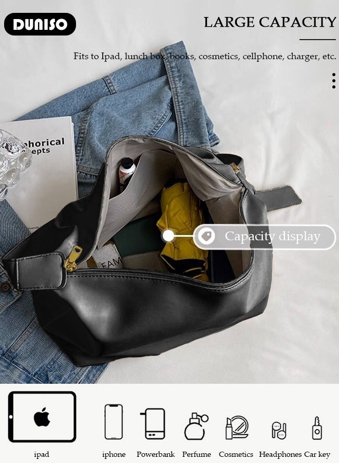 DUNISO Women's Shoulder Tote Bag Faux Leather Handbag For Women Large Capacity Bucket  Crossbody Bag Fashionable Travel Messenger Bag Shoulder Bag For Ladies Girls College Students - Image 5