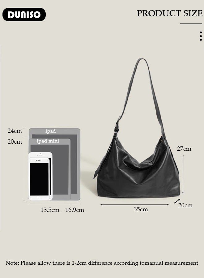 DUNISO Women's Shoulder Tote Bag Faux Leather Handbag For Women Large Capacity Bucket  Crossbody Bag Fashionable Travel Messenger Bag Shoulder Bag For Ladies Girls College Students - Image 4