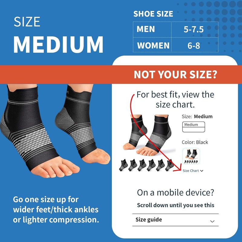 PAPLUS Plantar Fasciitis Sock (6 Pairs) for Men and Women, Compression Foot Sleeves with Arch and Ankle Support (Black, Medium) - Image 3