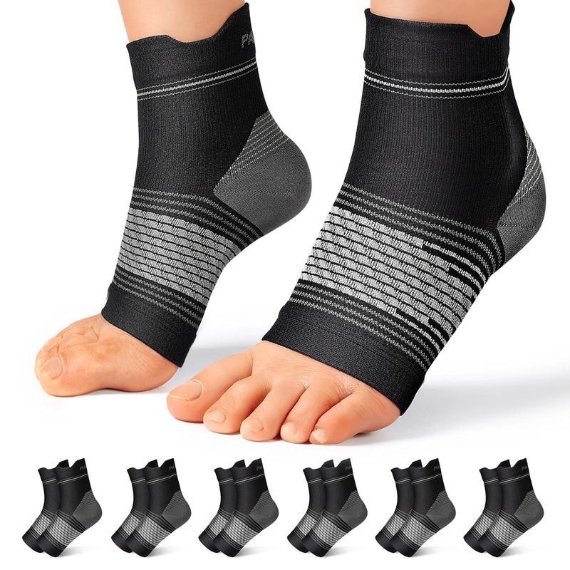 PAPLUS Plantar Fasciitis Sock (6 Pairs) for Men and Women, Compression Foot Sleeves with Arch and Ankle Support (Black, Medium) - Image 1