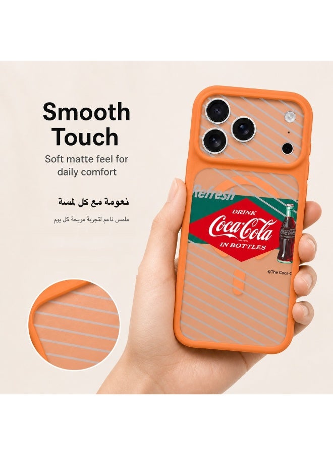 Coca-Cola iPhone 17 Pro Magnetic Phone Case, Slim Protective Cover with Retro Bottle Artwork, Raised Camera Protection, Smooth Matte Finish, Orange - Image 5