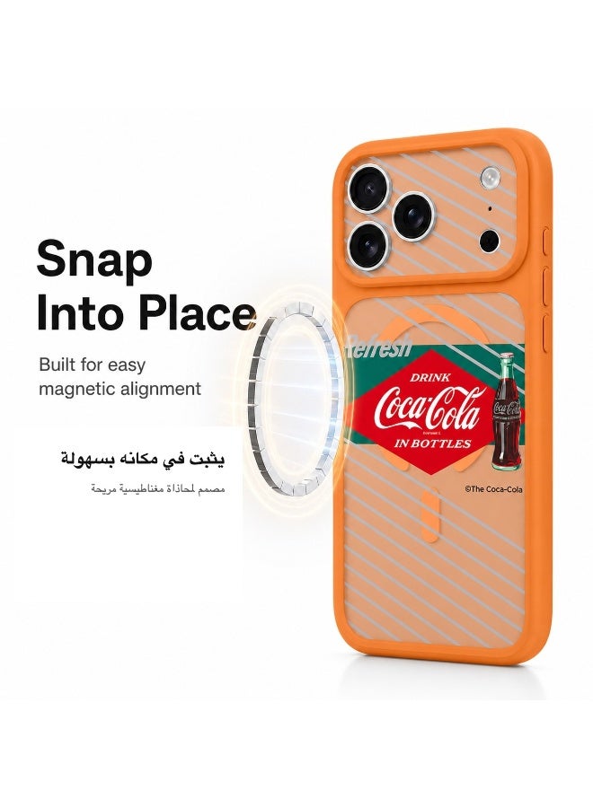 Coca-Cola iPhone 17 Pro Magnetic Phone Case, Slim Protective Cover with Retro Bottle Artwork, Raised Camera Protection, Smooth Matte Finish, Orange - Image 2