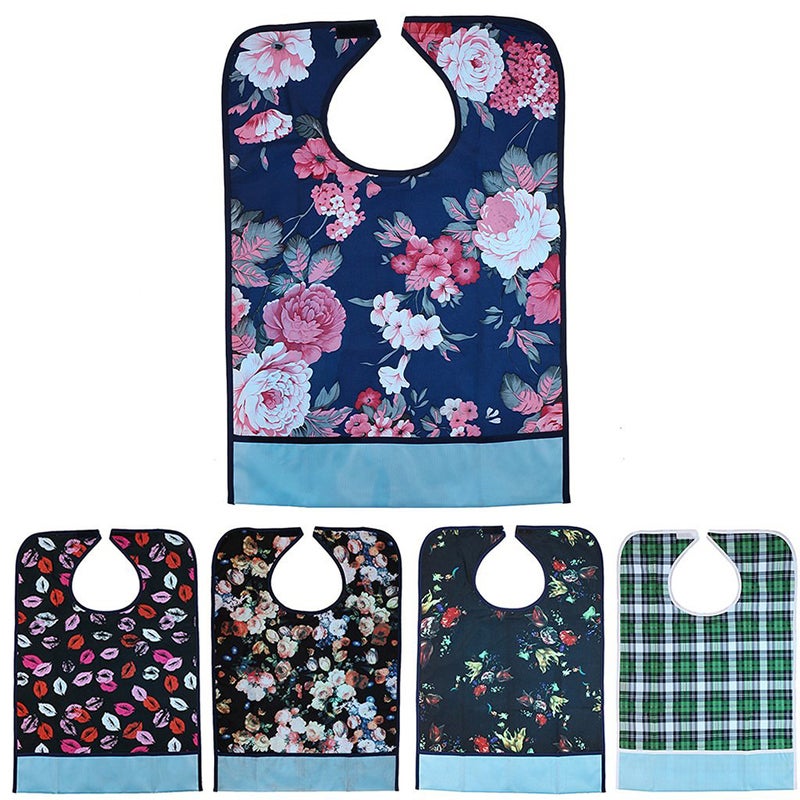 Adult Mealtime Protector Pocket Bib Disability Aid Apron Washable with (Floral) - Image 2