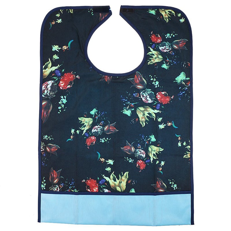 Adult Mealtime Protector Pocket Bib Disability Aid Apron Washable with (Floral) - Image 1